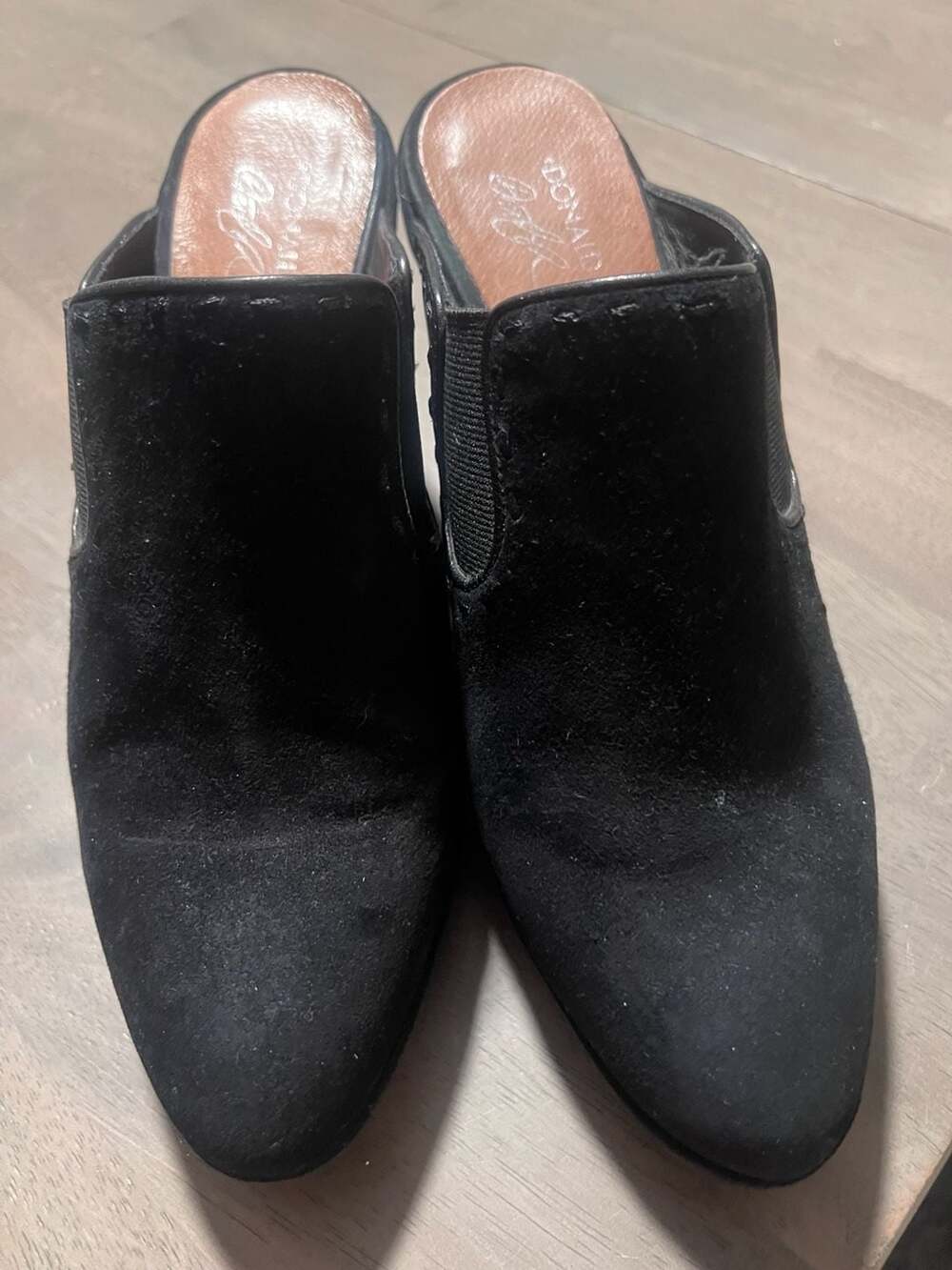 Donald J Pliner Ingrid Wedge Mules Size 9.5 Black Suede Leather
